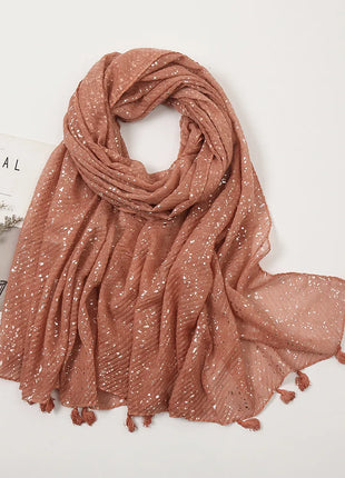 Big Size Plain Glitter Tassel Viscose Shawl Scarf Lady High Quality Wrinkle Wrap Pashmina Stole Bufandas Muslim Hijab 190*85Cm