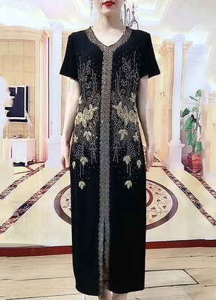 2025 High-End Heavy Industry Embroidery Hot Drilling Fashion Suit Dress Female 5XL Loose New Summer Two-Piece Dress Women