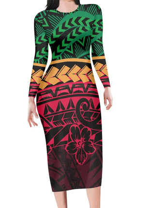 Polynesia Tribal Tropical Hawaiian Design Micronesia Long Dress Pacific Custom Digital Print Polyester Floral Print Pencil Dress