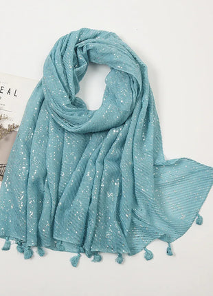 Big Size Plain Glitter Tassel Viscose Shawl Scarf Lady High Quality Wrinkle Wrap Pashmina Stole Bufandas Muslim Hijab 190*85Cm