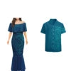 Wholesale Custom Half Shoulder Fishtail Dresses Shawl Mermaid Dress Long Women Evening Dress Match Mens Shirt Couples Clothing