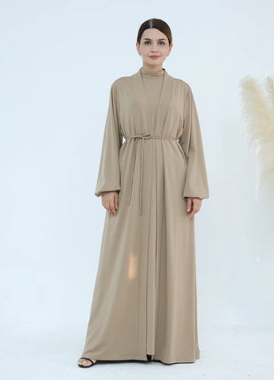 New Luxury Handmade Dubai Multi Color Modest Robe Muslim Women Turtleneck Waist Tie