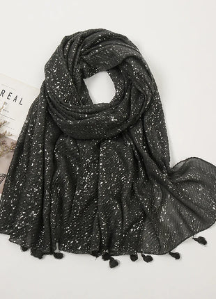Big Size Plain Glitter Tassel Viscose Shawl Scarf Lady High Quality Wrinkle Wrap Pashmina Stole Bufandas Muslim Hijab 190*85Cm