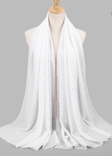 lain Pearl Bubble Chiffon Diamond Rhinestone Shawl Scarf High Quality Shimmer Beads Headband Wrap Foulard Muslim Hijab Sjaal