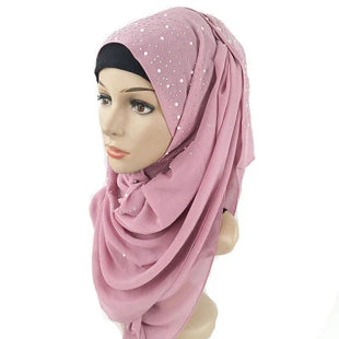 180*70CM New Plain Diamond Beads Bubble Chiffon Instant Hijab Shawls Solid Thick Head Wraps Foulard Sjaal Muslim Bonnet Cachecol