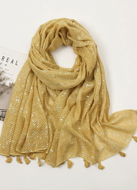 Big Size Plain Glitter Tassel Viscose Shawl Scarf Lady High Quality Wrinkle Wrap Pashmina Stole Bufandas Muslim Hijab 190*85Cm