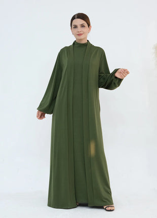 New Luxury Handmade Dubai Multi Color Modest Robe Muslim Women Turtleneck Waist Tie