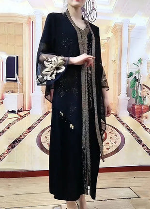 2025 High-End Heavy Industry Embroidery Hot Drilling Fashion Suit Dress Female 5XL Loose New Summer Two-Piece Dress Women