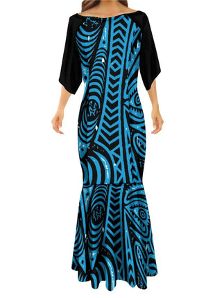 Big People Large Size Papua New Guinea Style Bodycon Fishtail Dress Pacific Design Half Sleeve Mermaid Bridesmaid Dresses