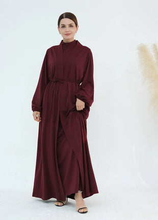 New Luxury Handmade Dubai Multi Color Modest Robe Muslim Women Turtleneck Waist Tie