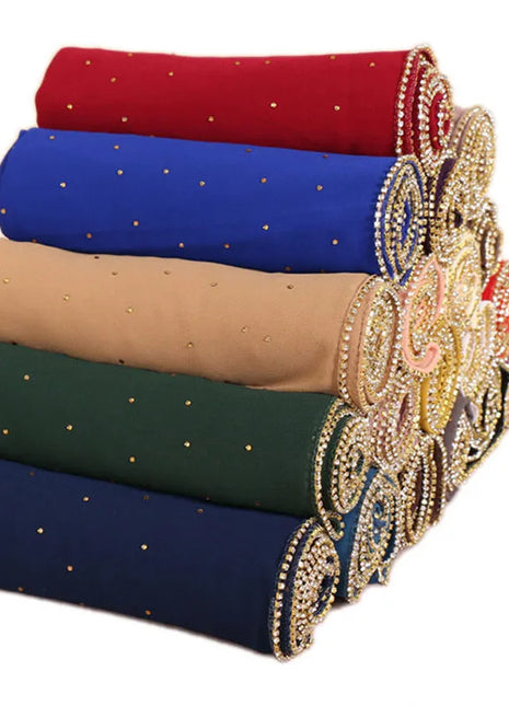 Luxury gold Chiffon Head Scarf solid Soft Long Muslim Scarves For Women Hijab musulman femme Shawl and Wrap foulard islamique