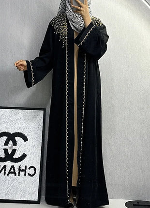 Dubai Abaya Islamic Clothing Women's Dresses Embellished Stone Stylish Burka Muslim Embroidery Beaded Women Front Open Abaya