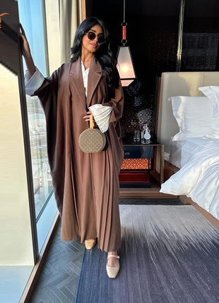 MQ143  Arab Saudi Ready Made Dress Designs Shirt Stand Collar Long Sleeve Kimono  Muslim Robe Dubai Open Abaya