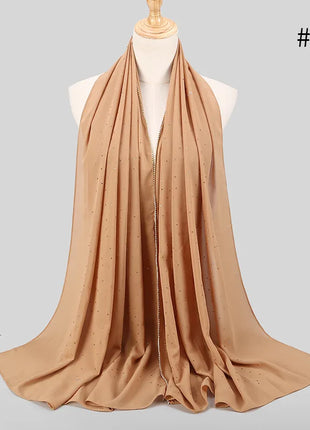 lain Pearl Bubble Chiffon Diamond Rhinestone Shawl Scarf High Quality Shimmer Beads Headband Wrap Foulard Muslim Hijab Sjaal