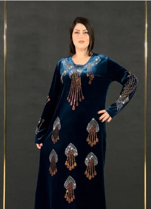 Plus Size Dresses for Women Autumn African Women Long Sleeve V-neck Polyester Long Dress Maxi Dress African Clothes Women