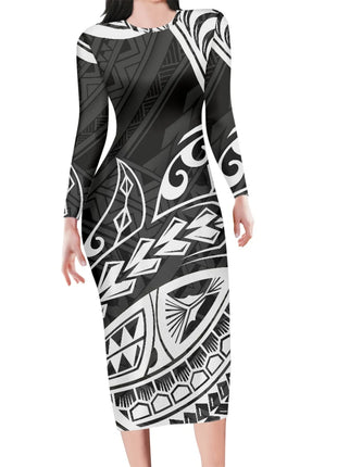 Polynesia Tribal Tropical Hawaiian Design Micronesia Long Dress Pacific Custom Digital Print Polyester Floral Print Pencil Dress