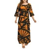 Dola Xiamen Culture Media Black Red Tonga Puletasi Dresses Ptaha Three-quarter Bell Sleeves Plus Size Samoan Dresses 2 Piece