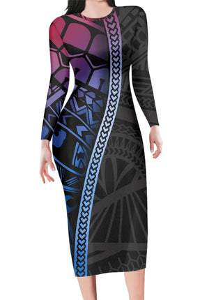 Polynesia Tribal Tropical Hawaiian Design Micronesia Long Dress Pacific Custom Digital Print Polyester Floral Print Pencil Dress