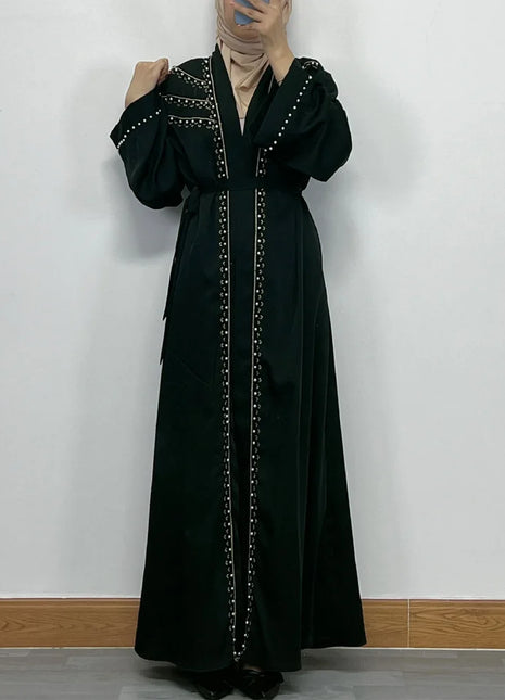 Dubai Abaya Islamic Clothing Women's Dresses Embellished Stone Stylish Burka Muslim Embroidery Beaded Women Front Open Abaya