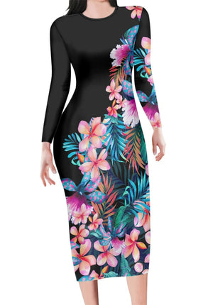 Polynesia Tribal Tropical Hawaiian Design Micronesia Long Dress Pacific Custom Digital Print Polyester Floral Print Pencil Dress