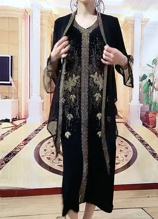 2025 High-End Heavy Industry Embroidery Hot Drilling Fashion Suit Dress Female 5XL Loose New Summer Two-Piece Dress Women