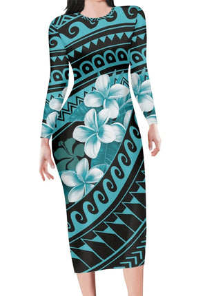 Polynesia Tribal Tropical Hawaiian Design Micronesia Long Dress Pacific Custom Digital Print Polyester Floral Print Pencil Dress