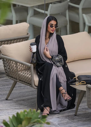 2025 Luxury Black Stylish Open Abaya Embroidered Sleeves Kimono Abaya Quality Polyester Fashion Islamic Clothing