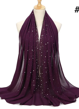 180*70CM New Plain Diamond Beads Bubble Chiffon Instant Hijab Shawls Solid Thick Head Wraps Foulard Sjaal Muslim Bonnet Cachecol