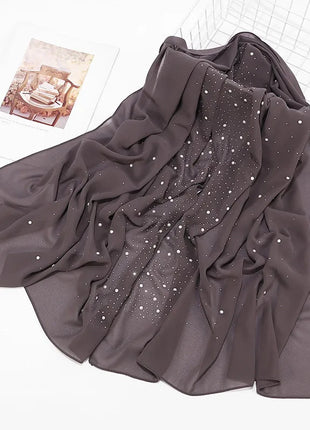 180*70CM New Plain Diamond Beads Bubble Chiffon Instant Hijab Shawls Solid Thick Head Wraps Foulard Sjaal Muslim Bonnet Cachecol