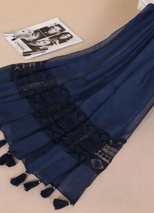 Women Fashion Plain Lace Floral Patchwork Viscose Shawl Scarf Luxury Brand Laser Cut Long Size Bufandas Muslim Hijab Wrap Snood