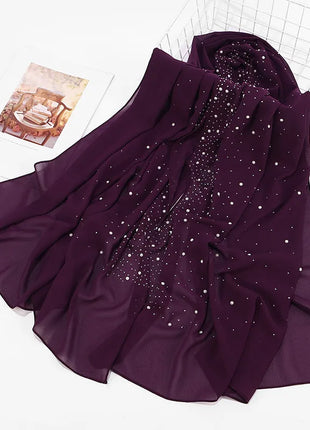 180*70CM New Plain Diamond Beads Bubble Chiffon Instant Hijab Shawls Solid Thick Head Wraps Foulard Sjaal Muslim Bonnet Cachecol