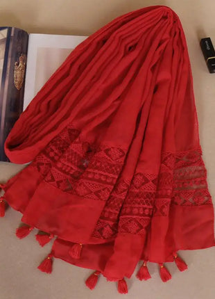 Women Fashion Plain Lace Floral Patchwork Viscose Shawl Scarf Luxury Brand Laser Cut Long Size Bufandas Muslim Hijab Wrap Snood