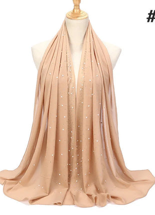 180*70CM New Plain Diamond Beads Bubble Chiffon Instant Hijab Shawls Solid Thick Head Wraps Foulard Sjaal Muslim Bonnet Cachecol