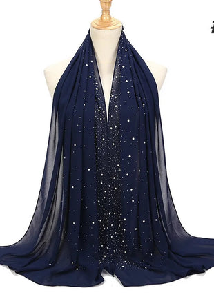 180*70CM New Plain Diamond Beads Bubble Chiffon Instant Hijab Shawls Solid Thick Head Wraps Foulard Sjaal Muslim Bonnet Cachecol