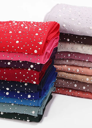 180*70CM New Plain Diamond Beads Bubble Chiffon Instant Hijab Shawls Solid Thick Head Wraps Foulard Sjaal Muslim Bonnet Cachecol