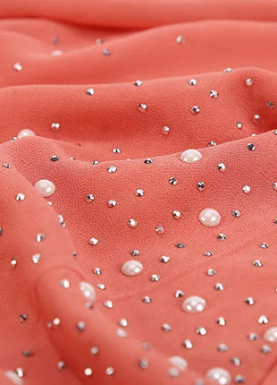 180*70CM New Plain Diamond Beads Bubble Chiffon Instant Hijab Shawls Solid Thick Head Wraps Foulard Sjaal Muslim Bonnet Cachecol