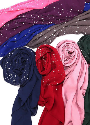 180*70CM New Plain Diamond Beads Bubble Chiffon Instant Hijab Shawls Solid Thick Head Wraps Foulard Sjaal Muslim Bonnet Cachecol