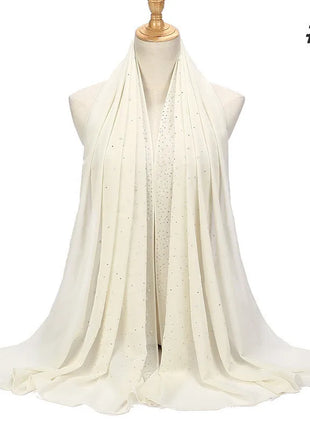 180*70CM New Plain Diamond Beads Bubble Chiffon Instant Hijab Shawls Solid Thick Head Wraps Foulard Sjaal Muslim Bonnet Cachecol