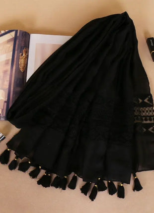 Women Fashion Plain Lace Floral Patchwork Viscose Shawl Scarf Luxury Brand Laser Cut Long Size Bufandas Muslim Hijab Wrap Snood