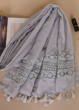 Women Fashion Plain Lace Floral Patchwork Viscose Shawl Scarf Luxury Brand Laser Cut Long Size Bufandas Muslim Hijab Wrap Snood