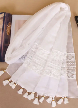 Women Fashion Plain Lace Floral Patchwork Viscose Shawl Scarf Luxury Brand Laser Cut Long Size Bufandas Muslim Hijab Wrap Snood