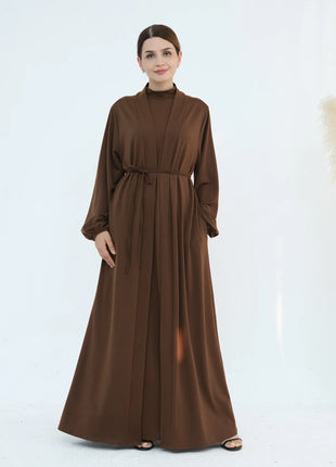 New Luxury Handmade Dubai Multi Color Modest Robe Muslim Women Turtleneck Waist Tie