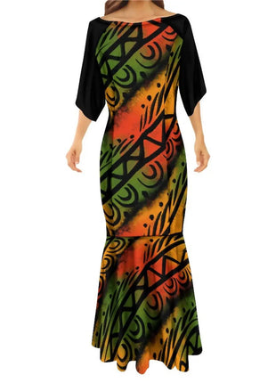 Big People Large Size Papua New Guinea Style Bodycon Fishtail Dress Pacific Design Half Sleeve Mermaid Bridesmaid Dresses