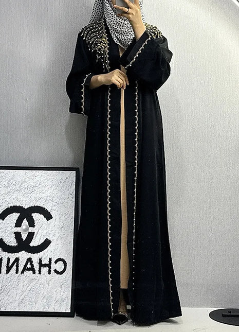 Dubai Abaya Islamic Clothing Women's Dresses Embellished Stone Stylish Burka Muslim Embroidery Beaded Women Front Open Abaya