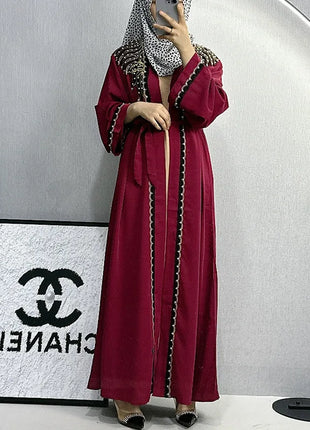 Dubai Abaya Islamic Clothing Women's Dresses Embellished Stone Stylish Burka Muslim Embroidery Beaded Women Front Open Abaya