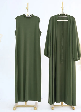 New Luxury Handmade Dubai Multi Color Modest Robe Muslim Women Turtleneck Waist Tie