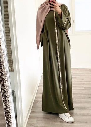 Women's New Style Muslim Abaya Robe High Quality Sequins Dubai Solid Abaya Dress