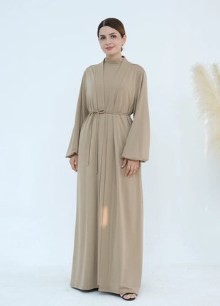 New Luxury Handmade Dubai Multi Color Modest Robe Muslim Women Turtleneck Waist Tie