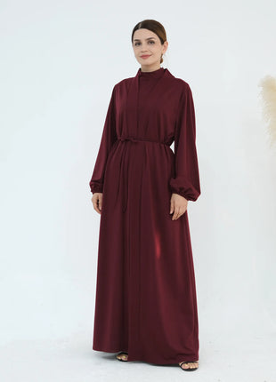 New Luxury Handmade Dubai Multi Color Modest Robe Muslim Women Turtleneck Waist Tie