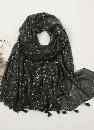 Big Size Plain Glitter Tassel Viscose Shawl Scarf Lady High Quality Wrinkle Wrap Pashmina Stole Bufandas Muslim Hijab 190*85Cm